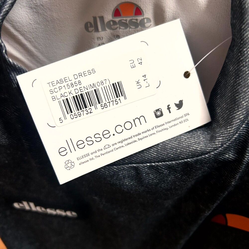 Ellesse Teasel Tennis Dress Women 10 Black Denim Racerback Sleeveless Active NWT - Picture 12 of 14